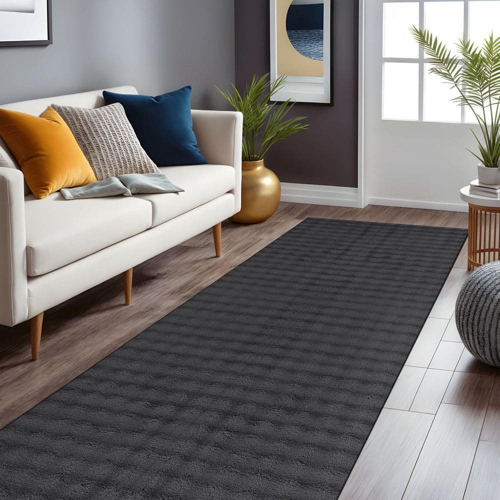 Aurora 2 ft. x 7 ft. Dark Grey Non-Slip Rubber Back Washable Polyester Checker Indoor Runner Rug price history on PriceWatchPro