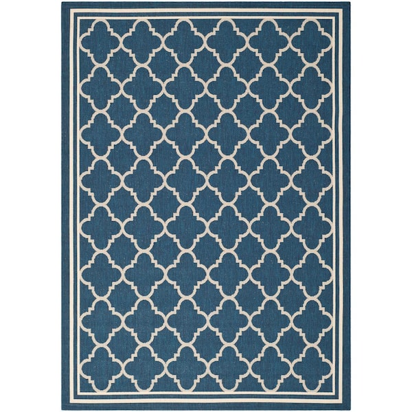 SAFAVIEH Courtyard Navy/Beige 5 ft. x 8 ft. Geometric Indoor/Outdoor Patio  Area Rug