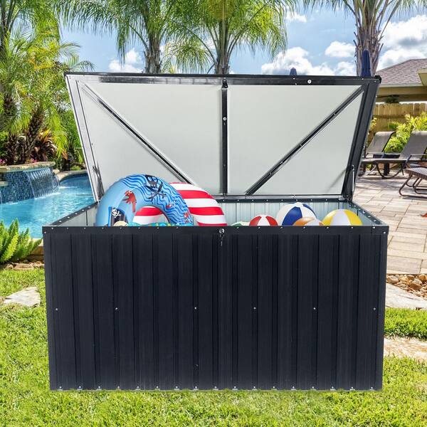 344 Gal. Black Metal Deck Box, Storage Box for Outdoor WZ3719B
