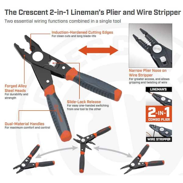 2-1 Combo Dual Material Linesman's Pliers and Wire Stripper