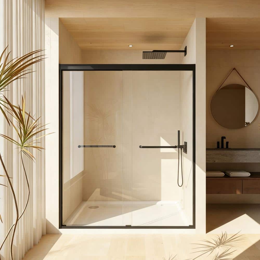 44-48 in. W x 72 in. H Double Sliding Framed Shower Door in Black 1/4 in. Tempered Glass with Stainless Steel Handle price history on PriceWatchPro