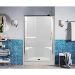 Remodeline 48 in. x 34 in. x 72 in. 2-Piece Shower Stall with 2 Seats and Center Drain in Biscuit