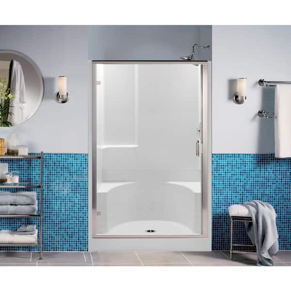 Aquatic Remodeline 48 in. x 34 in. x 72 in. 2-Piece Shower Stall with 2 Seats and Center Drain in Biscuit