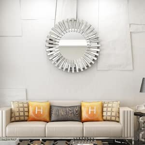 32 in. W x 32 in. H Sunburst Wall Mirrors Decorative Round Mirror for Wall Modern Silver Mirror for Living Room