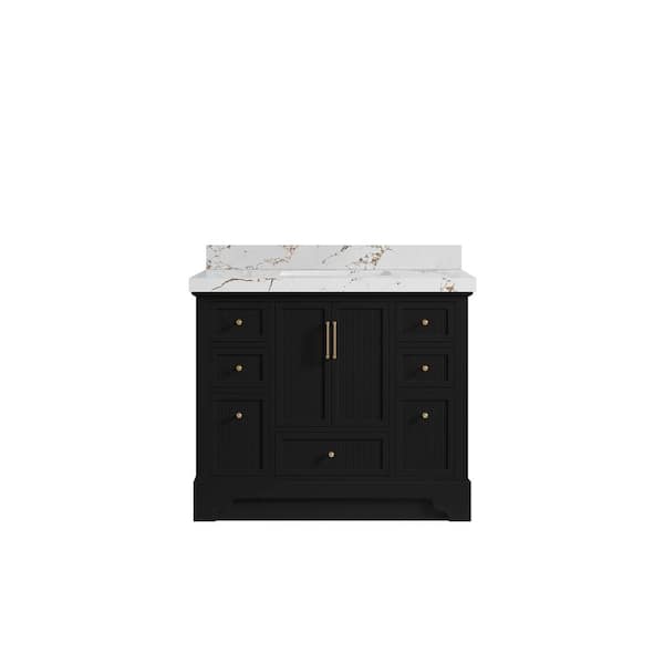 Willow Collections Alys 42 in. W x 22 in. D x 36 in. H Single Sink Bath Vanity in Black with 2 in. Viola Brown Top