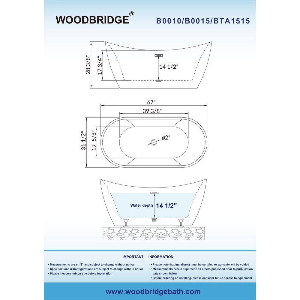 67'' White Acrylic Freestanding Double Slipper Bathtub