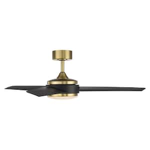 Mod 54 in. 3000K Integrated LED Indoor/Outdoor Satin Brass Matte Black Ceiling Fan with Light Kit and Remote