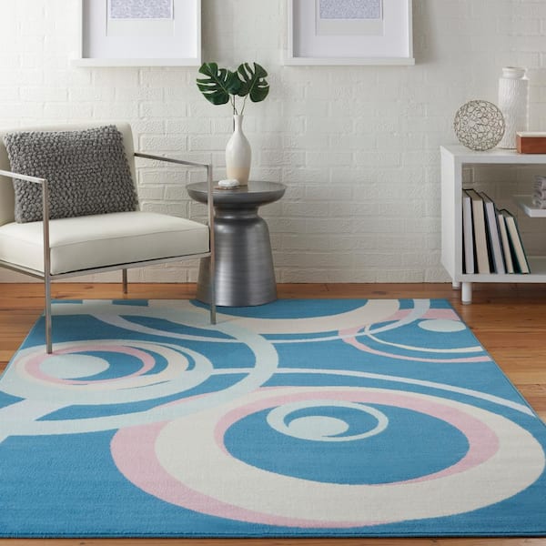 Grafix Blue Multi Colored 4 ft. x 6 ft. Modern Geometric Contemporary Area Rug