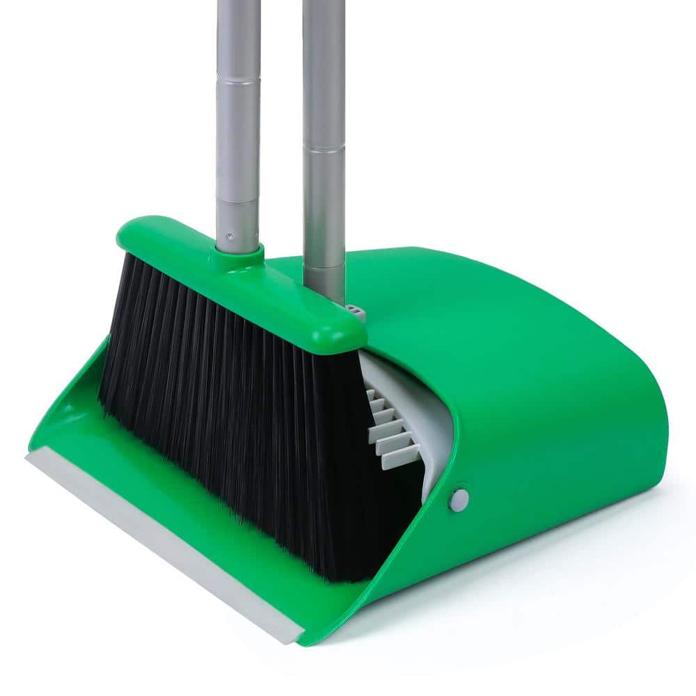 52 in. Blue Plastic Upright Broom and Dustpan Set