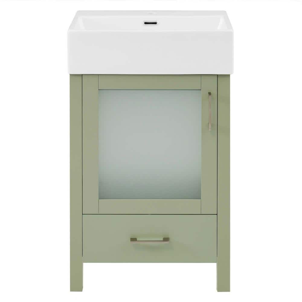 20 in. W Freestanding Bath Vanity in Green with White Ceramic Top, 1 Soft Closing Door and 1-Drawer price history on PriceWatchPro