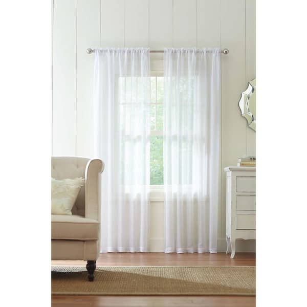 Home Decorators Collection Sheer White Highline Textured Sheer Rod Pocket Curtain - 52 in. W x 84 in. L