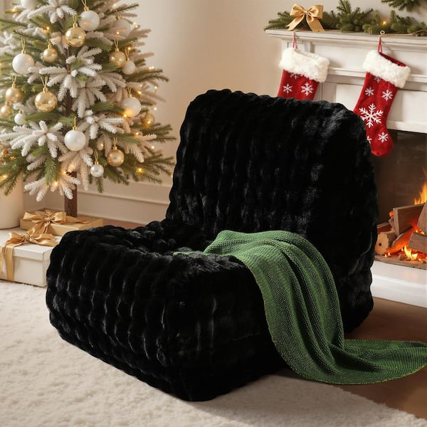 Allwex SOBO Black Fluffy Faux Fur Modern Bean Bag Chair Lazy Sofa