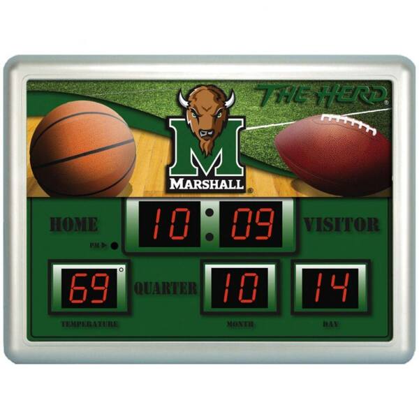 Team Sports America Marshall University 14 in. x 19 in. Scoreboard Clock with Temperature