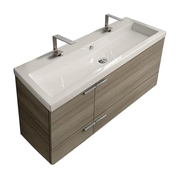 Nameeks New Space 47 in. W x 17.7 in. D x 23.8 in. H Bathroom Vanity in Larch Canapa with Ceramic Vanity Top and Basin in White