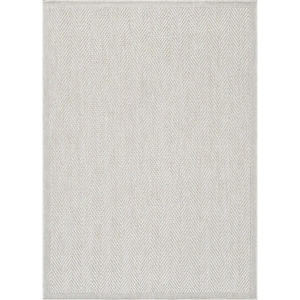 Odyssey White 9 ft. x 12 ft. Striped Chevron Easy Jute Washable Modern Indoor Outdoor Area Rug