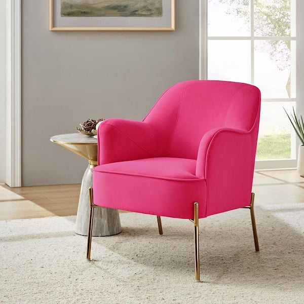 JAYDEN CREATION Nora Modern Fuchsia Velvet Accent Chair with Gold Metal Legs