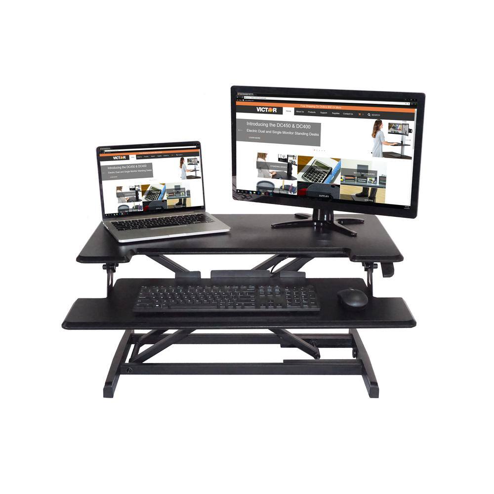 Black Steel Adjustable Standing Desk Converter with Keyboard Tray