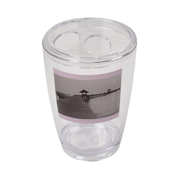 EVIDECO French home goods Seaside Clear Acrylic Printed Bath Toothbrush and Toothpaste Holder