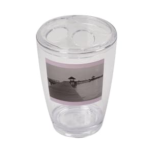 Seaside Clear Acrylic Printed Bath Toothbrush and Toothpaste Holder
