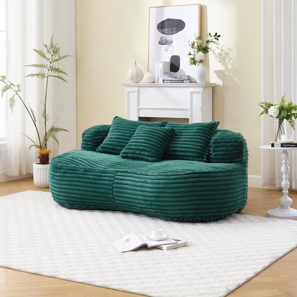 HOMEFUN 64 in. Armless Corduroy Curved Upholstered Oversized Sofa in. Emerald Modern Comfy Bean Bag sofa Lazy Sofa