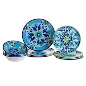 Granada 12-Piece Blue Plastic Outdoor Dinnerware (Service for 12)