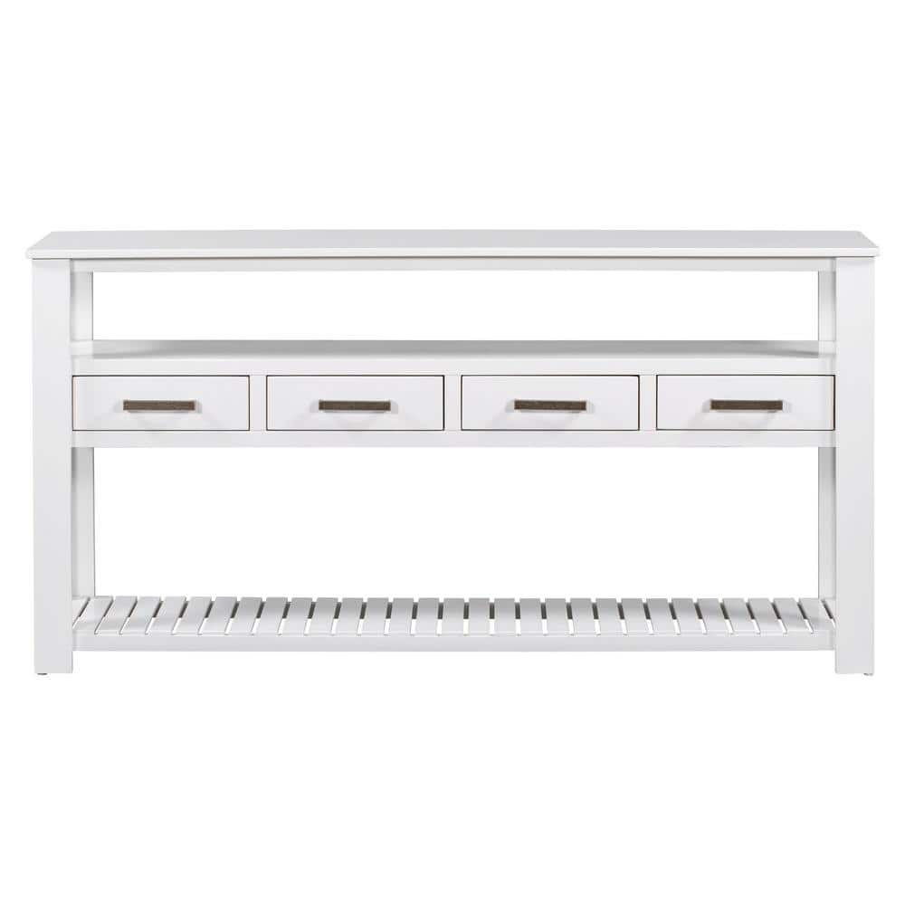 White Wood Outdoor Side Table, Console Table Sofa Table for Living Room wit