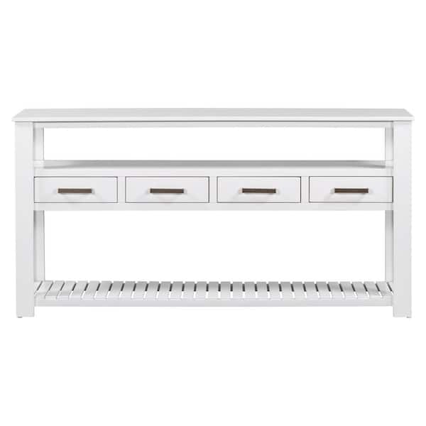 Unbranded White Wood Outdoor Side Table, Console Table Sofa Table for Living Room with 4 Drawers and 2 Shelves