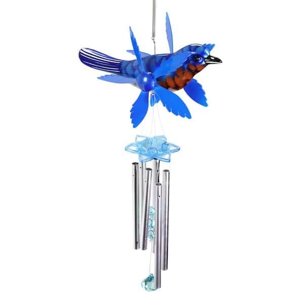 Exhart Blue Bird Spinning Wings Metal Wind Chimes