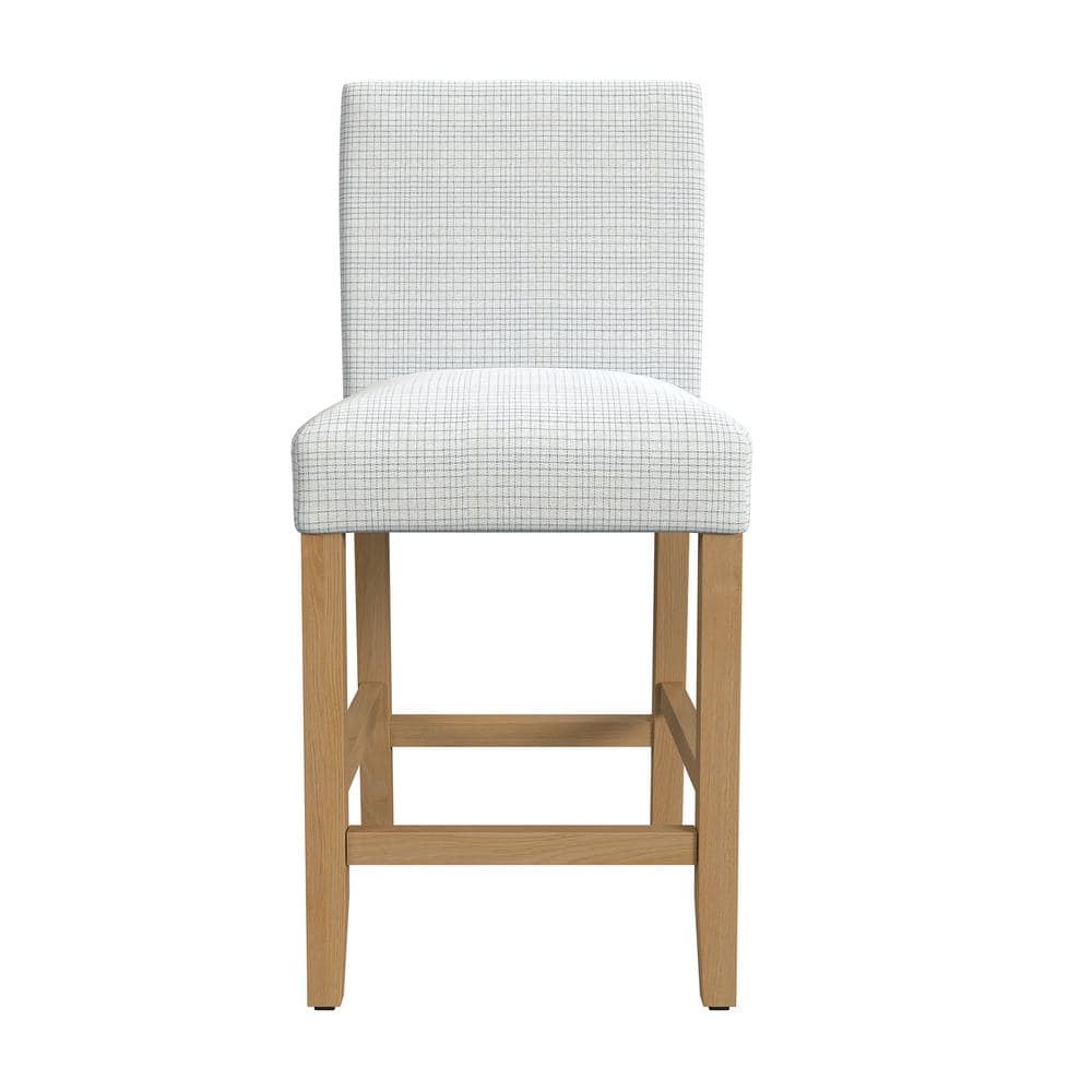 Cream Mini Grid Pattern Upholstered Counter Height Barstool with Wood Legs