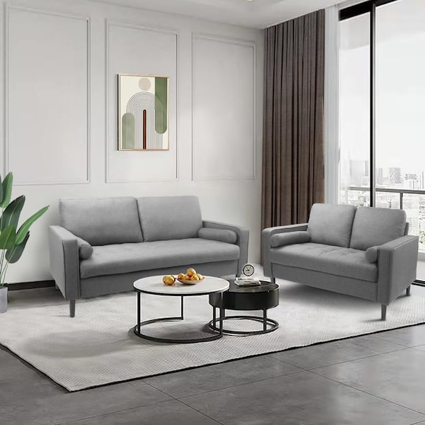 wetiny 2-Piece rectangle fabric Top Grey Living Room Set