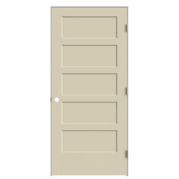 36 in. x 80 in. 5-Panel Bayshore Left-Hand Hollow Golden Haystack Molded Composite Single Prehung Interior Door