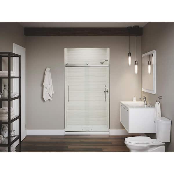 KOHLER Elmbrook 45-48 in W x 74 in. H Frameless Sliding Shower Door in Anodized Brushed Nickel with 5/16 in. Thick Clear Glass