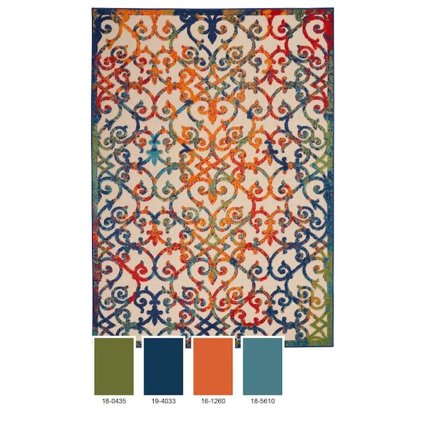 8' X 11' Orange And Ivory Damask Indoor Outdoor Area Rug 8' X 11' Orange And Ivory Damask Indoor Outdoor Area Rug