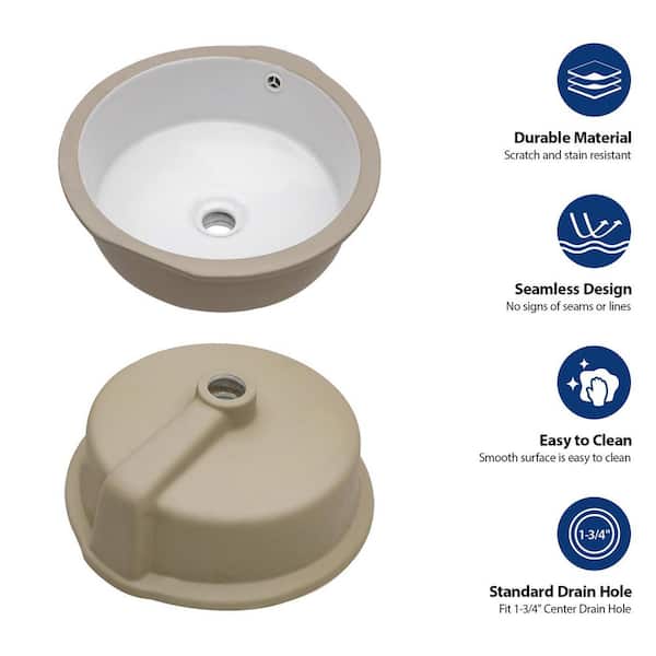 cadeninc 15.75 in. x 15.75 in. White Ceramic Round Undermount