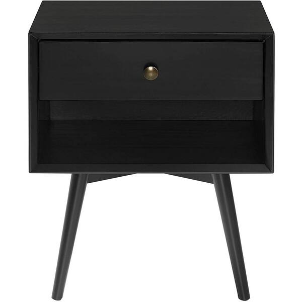 Dracelo SMT 1-Drawer Black Solid Wood Bedside Table 23.75 in. H x 14 in. D  x 19.625 in. L B08YHCWSF4 - The Home Depot