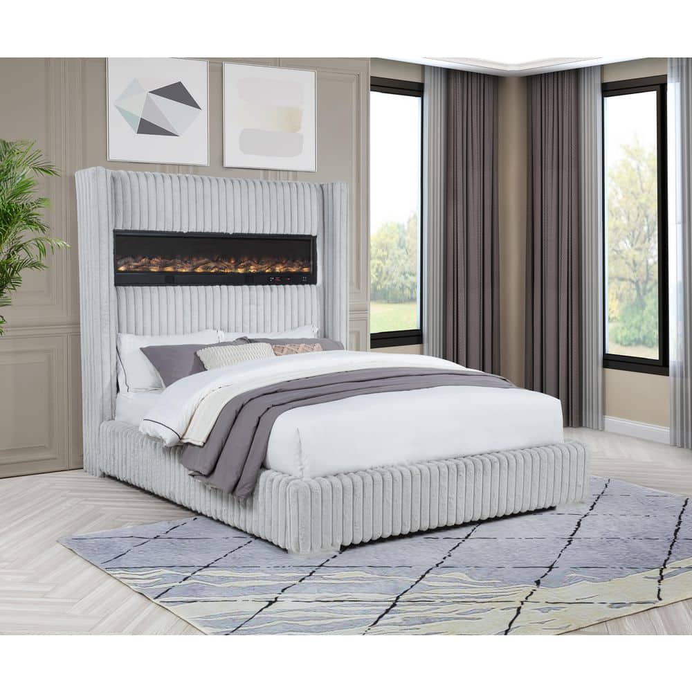 Lustra Gray Velvet Wood Frame King Platform Bed price history on PriceWatchPro