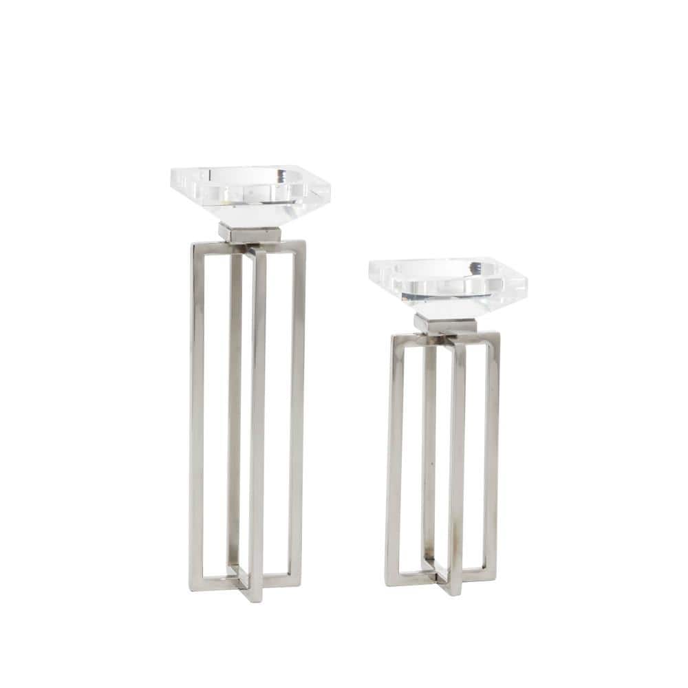 Silver Stainless Steel Square Candle Holders, Set of 2