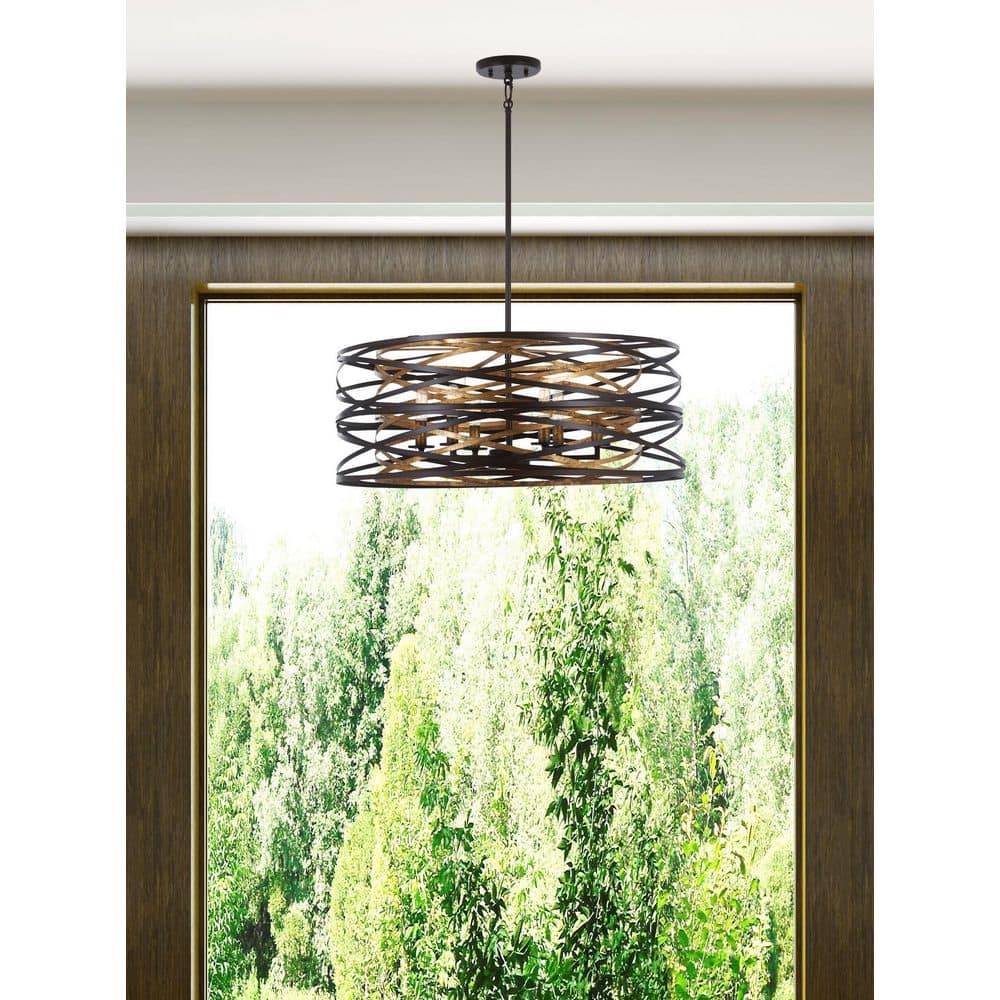 Vortic Flow 6-Light Contemporary Pendant in Dark Bronze with Mosaic Gold