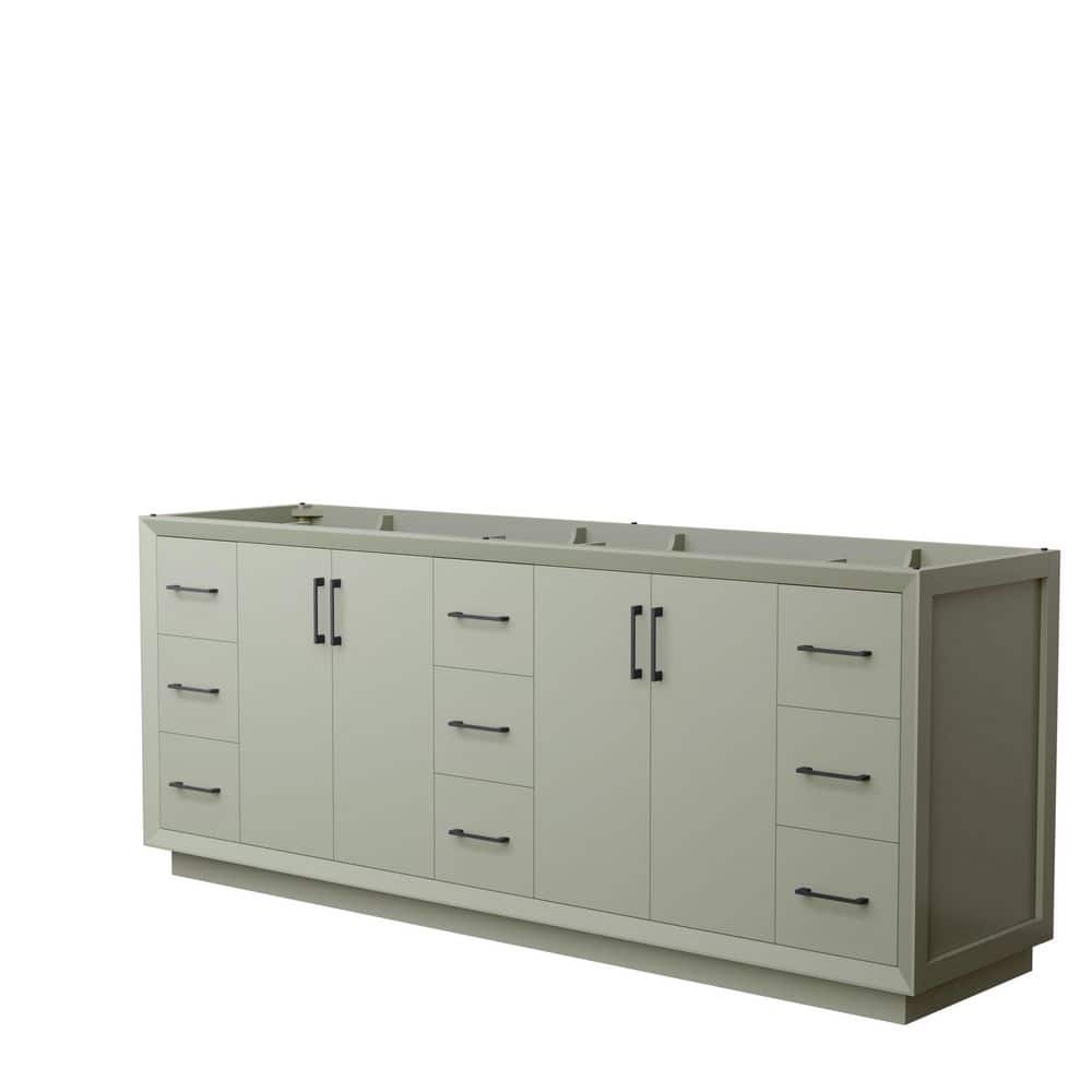 Wyndham Collection Strada 83.25 in. W x 21.75 in. D x 34.25 in. H Double Bath Vanity Cabinet without Top in Light Green, Light Green with Matte Black Trim -  WCF414184DLBCXSXXMXX