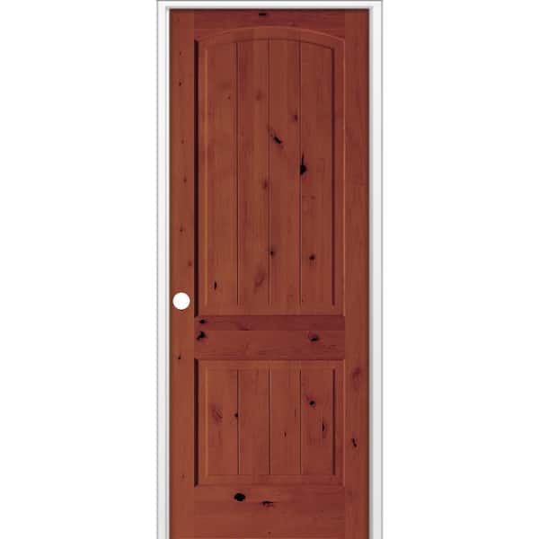 24 in. x 96 in. Rustic 2-Panel Arch Top VG Right-Hand Amaretto Stain Knotty Alder Wood Single Prehung Interior Door