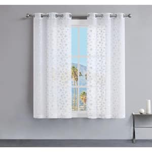 Juicy Leopard White Polyester Embroidered 38 in. W x 63 in. L Grommet Indoor Sheer Curtain (Set of 2)