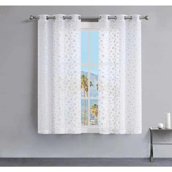 JUICY COUTURE Juicy Leopard White Polyester Embroidered 38 in. W x 63 in. L Grommet Indoor Sheer Curtain (Set of 2)