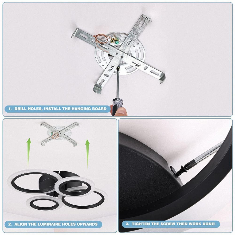 Modern Black Metal LED Ceiling Light with 4 Rings