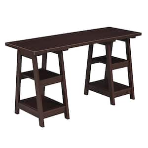 Designs2Go 54 in. W Rectangular Espresso Wood Writing Desk with Double Trestle