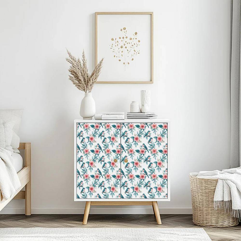 Seagreen and Pink Floral Bird 4x4 Vinyl Tile Stickers