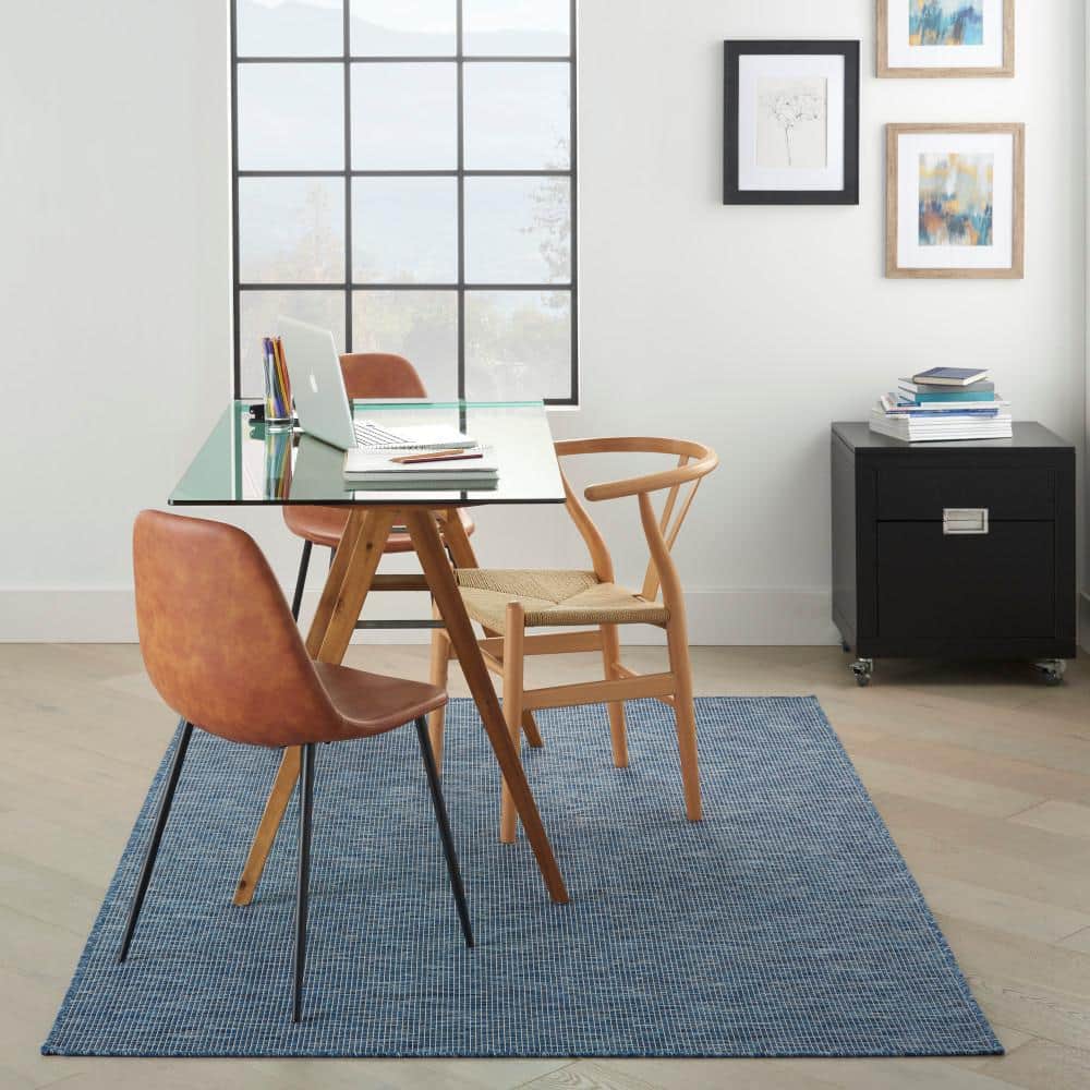Navy Blue Flat Woven Rectangular Synthetic Rug, 4' x 6'