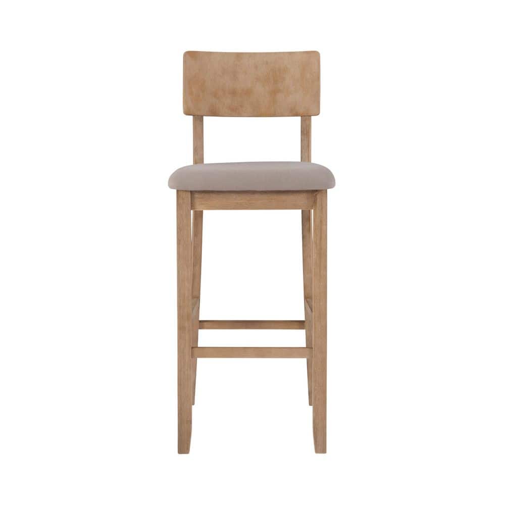 Rustic Gray Wash 46" Acacia Wood Bar Stool with Light Gray Linen Cushion