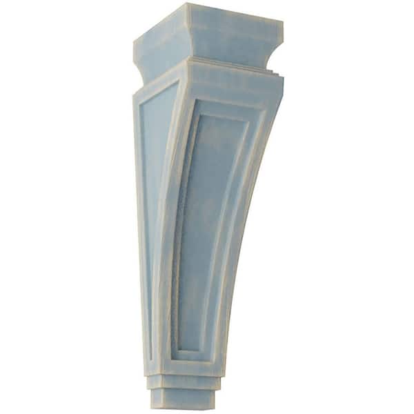 Ekena Millwork 3-7/8 in. x 14 in. x 4-1/2 in. Driftwood Blue Arts and Crafts Wood Vintage Decor Corbel