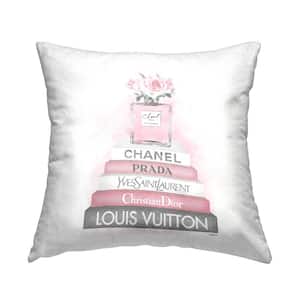 Pink Perfume Blossoms Fashion Glam Books Pink Print Polyester 18 in. X 18 in. Throw Pillow