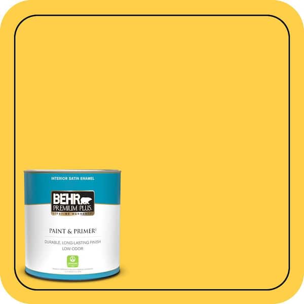 BEHR PREMIUM PLUS 1 qt. #360B-6 Flame Yellow Satin Enamel Low Odor Interior Paint & Primer
